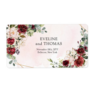 Chic deep red merlot gold geometric wedding label