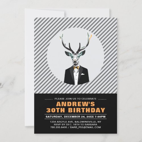 Chic Deer Adult 30th Birthday Party Invitation