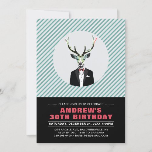 Chic Deer Adult 30th Birthday Party Invitation