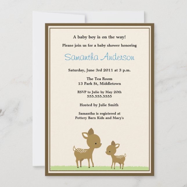 Chic Deer Baby Shower Invitation - Boy (Front)