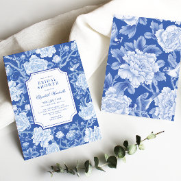 Chic Delft Blue Chinoiserie Floral Bridal Shower Invitation
