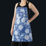 Chic Delft Blue White Chinoiserie Flower Monogram Apron<br><div class="desc">This chinoiserie-inspired design features elegant botanical florals,  birds and greenery in delft blue and white. Personalize the apron with your monogram or initial.</div>