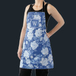 Chic Delft Blue White Chinoiserie Flower Monogram Apron<br><div class="desc">This chinoiserie-inspired design features elegant botanical florals,  birds and greenery in delft blue and white. Personalize the apron with your monogram or initial.</div>