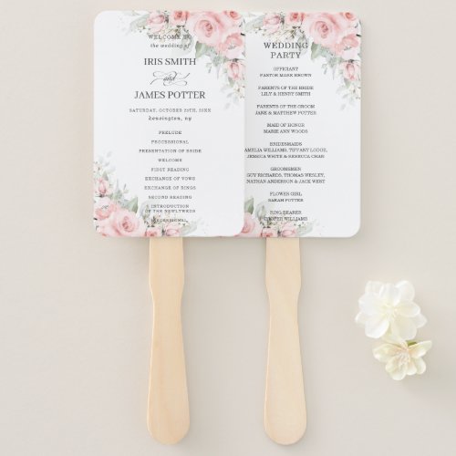 Chic Delicate Blush Pink Floral Wedding Program Hand Fan