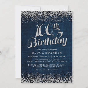 Chic Denim & Diamonds 100th Birthday Party Invitation