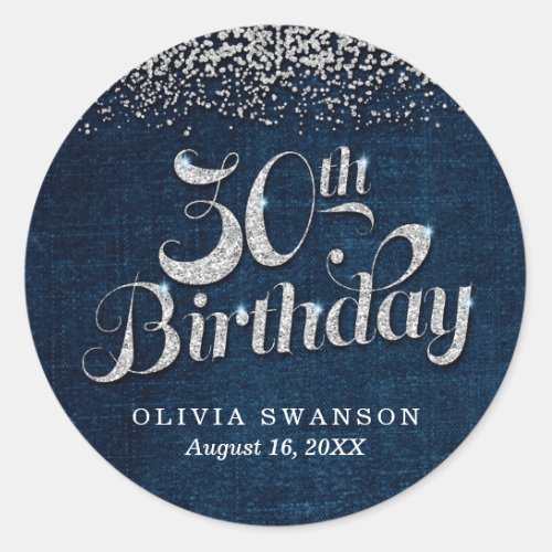 Chic Denim  Diamonds 30th Birthday Classic Round Sticker