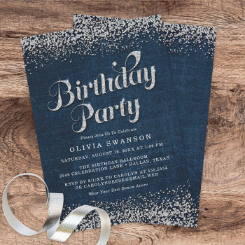 Chic Denim & Diamonds Birthday Party Invitation by TheSpottedOlive at Zazzle