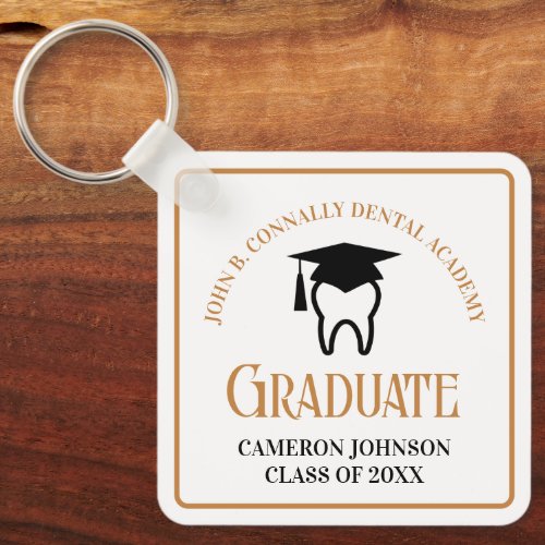 Chic Dental School Custom Gold Graduation Gift Keychain
