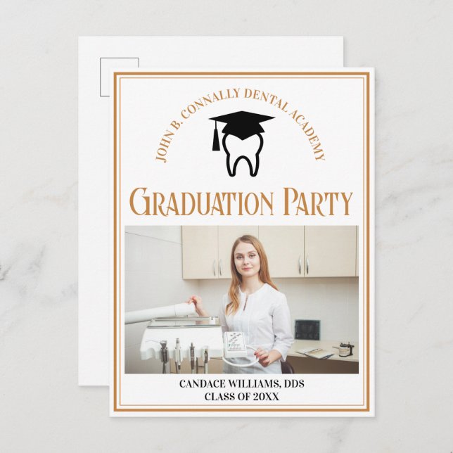 Chic Dental School Photo Custom Graduation Party Invitation Postcard (Front/Back)