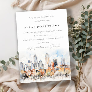 Chic Denver Colorado Skyline Watercolor Birthday Invitation