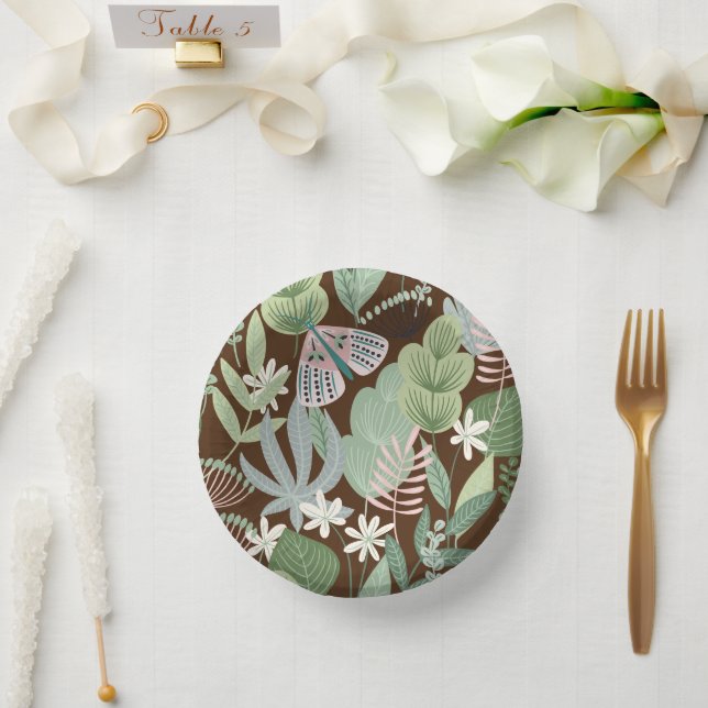 Chic Desert Brown Retro Butterfly Foliage Garden  Paper Bowls (Wedding)