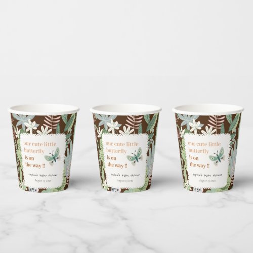 Chic Desert Retro Butterfly Garden Baby Shower Paper Cups