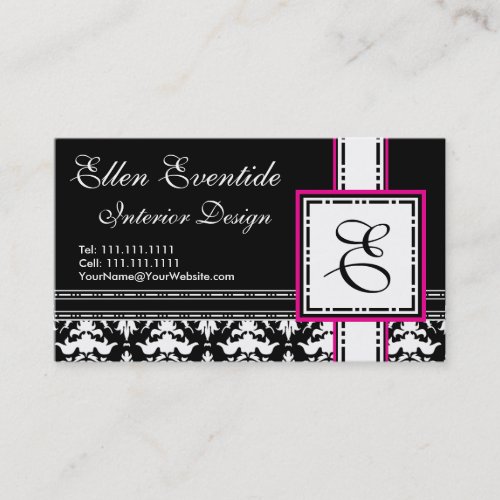 Chic Designer Lady Pink and Black Monogram Business Card Templates