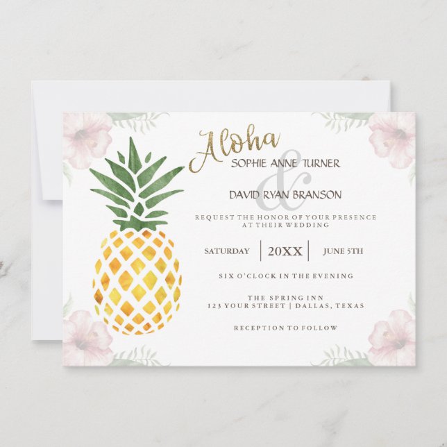 Chic Destination Aloha Tropical Beach Wedding Invitation (Front)