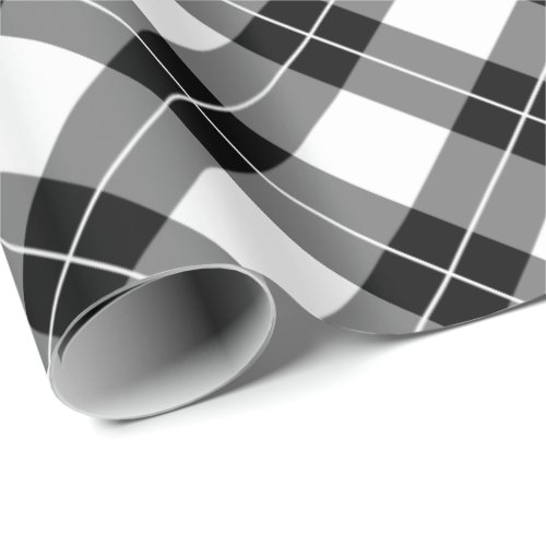 Chic Diagonal Black and White Plaid Pattern Wrapping Paper