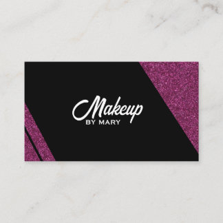 Chic Diagonal Pink Glitter & Black Makeup Artist Business Card