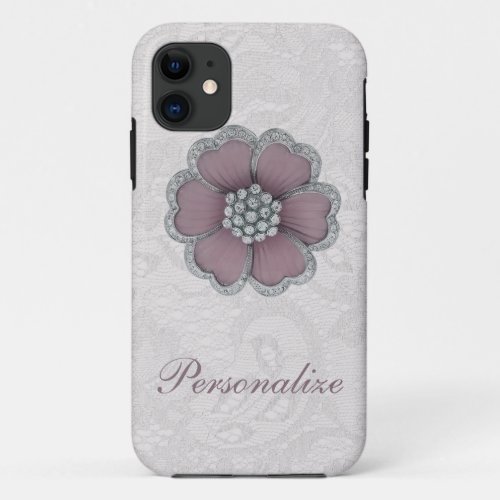 Chic Diamond Flower on White Paisley Lace iPhone 11 Case
