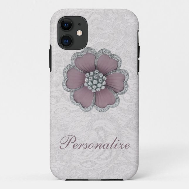 Chic Diamond Flower on White Paisley Lace Case-Mate iPhone Case (Back)
