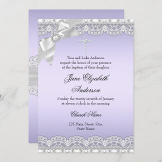Chic Diamond Lace Purple Baptism Invite
