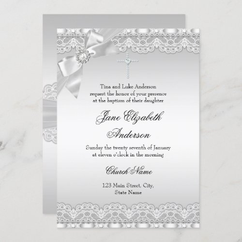 Chic Diamond Lace Silver Baptism girlboy Invitation