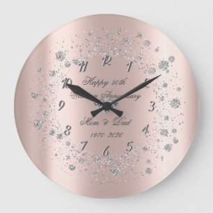 Chic Diamonds Confetti Rose Gold Anniversary Large Clock