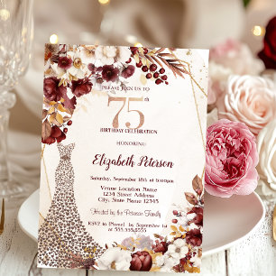 Chic Diamonds Dress Autumn Flowers 75th Birthday Invitation