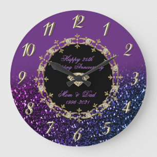 Chic Diamonds Glitter 25th Wedding Anniversary Large Clock