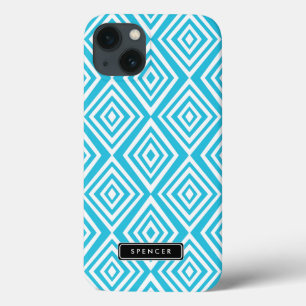 Chic Diamonds Pattern Turquoise Personalized iPhone 13 Case