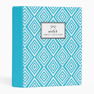 Chic Diamonds Pattern Turquoise Personalized Mini Binder