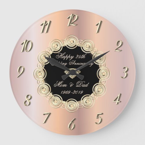 Chic Diamonds Rose Gold 50 Wedding Anniversary Large Clock