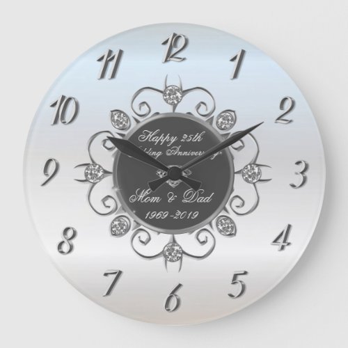 Chic Diamonds Silver 50 Wedding Anniversary Large Clock