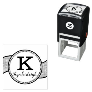 Chic Diamonds Wavy Ribbon Girly Glam Monogram Name Self-inking Stamp
