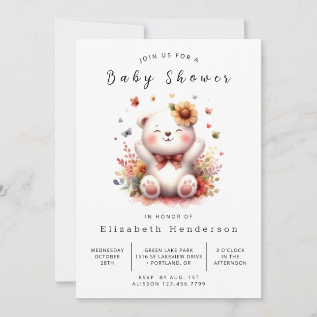 Chic Digital Bear Baby Shower Invitation (Front)