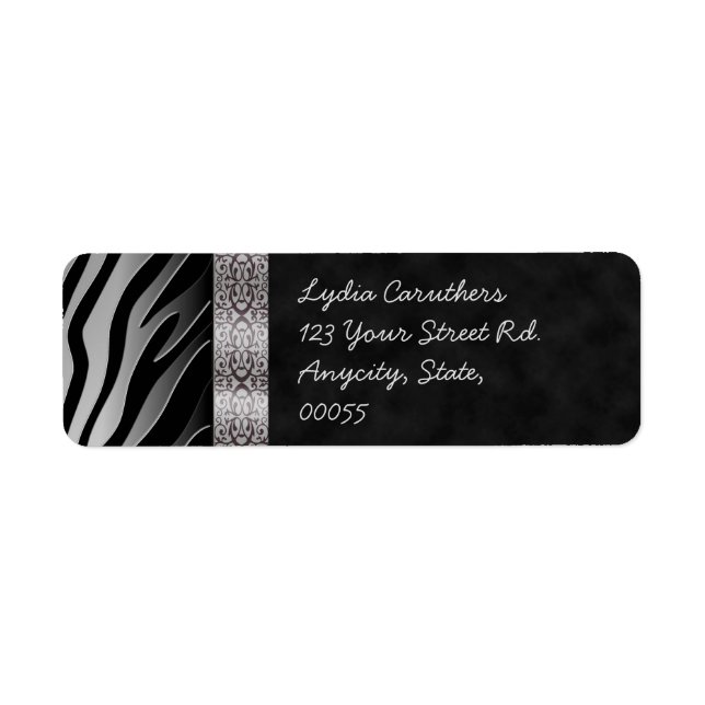 Chic Digital Black Silver Zebra Stripe Filigree Label (Front)