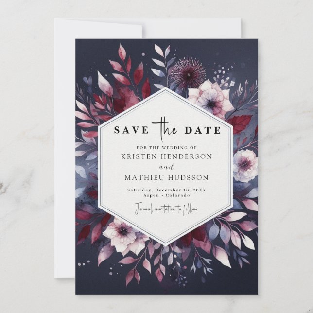 Chic Digital Burgundy Wedding Save The Date (Front)