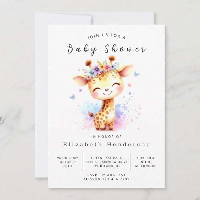  Chic Digital Giraffe Baby Shower Invitation (Front)