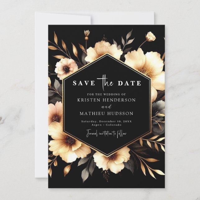 Chic Digital Gold and Black Wedding Save The Date (Front)