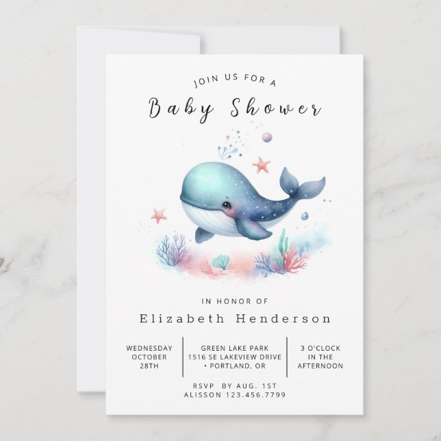 Chic Digital Whale Baby Shower Invitation (Front)