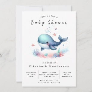 Chic Digital Whale Baby Shower Invitation