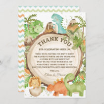 Chic Dinosaur Boy Baby Shower Greenery Chevron Thank You Card