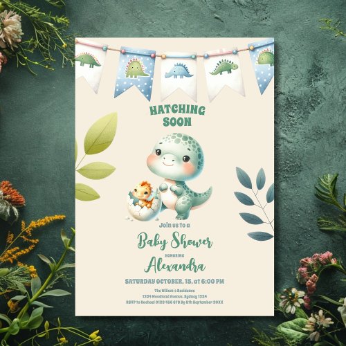 Chic Dinosaur Boy Baby Shower Greenery  Invitation