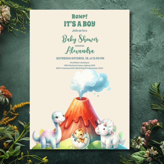 Chic Dinosaur Boy Baby Shower Greenery  Invitation (Creator Uploaded)