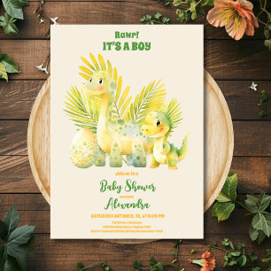 Chic Dinosaur Boy Baby Shower Greenery Invitation