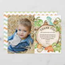 Chic Dinosaur Boy Birthday Greenery Chevron Photo Thank You Card