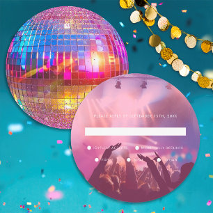 Chic Disco Ball Wedding Pink Glitter Wedding RSVP