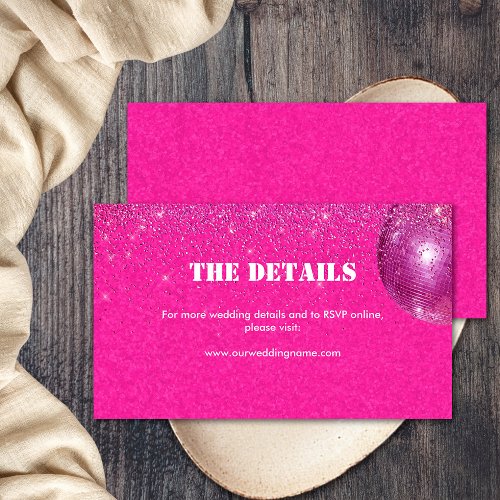 Chic Disco Balls Hot Pink Wedding Details Website Enclosure Card