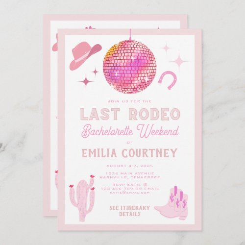 Chic Disco Cowgirl Last Rodeo Bachelorette Weekend Invitation