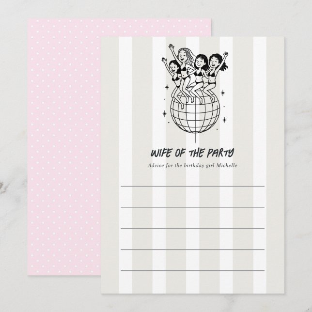 Chic Disco Doodle Wife of the Party Bridal Shower Advice Card (Front/Back)