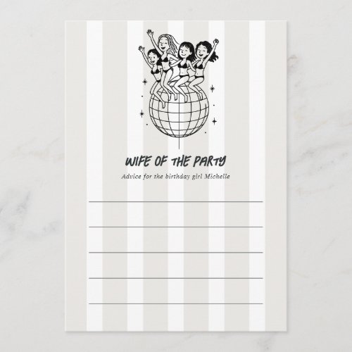 Chic Disco Doodle Wife of the Party Bridal Shower Advice Card