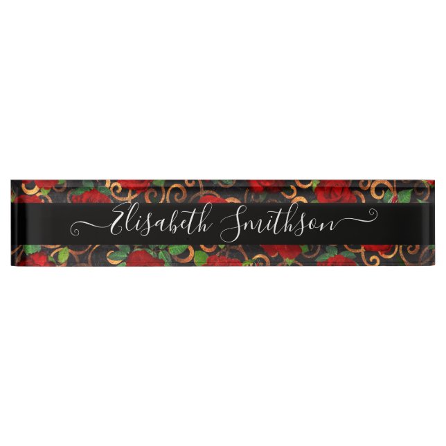 Chic Distinctive Personalized Professional Floral Desk Name Plate (Front)